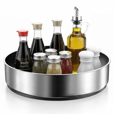 Produktbild von Unyqoos® 2er-Set drehbare Küchenorganizer aus Edelstahl – 360° Gewürzregale, platzsparend für Gewürze, Flaschen, Zutaten, Kosmetik und Bad