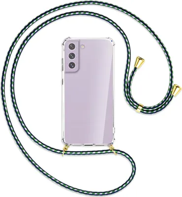 Produktbild von Handykette Backcover-Schutzhülle mit Band (Metall goldfarben) für Samsung Galaxy S21 FE - grün/blau/weiß