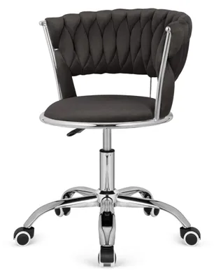Produktbild von Drehstuhl Samt Schwarz – Schreibtischstuhl mit Geflochtenem Rücken, Chromfuß, modernes Office-Design