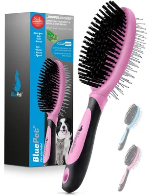 Produktbild von Hundebürste Katzenbürste Fellpflege-Bürste - 2-in-1 - Für langes und kurzes Fell - Rosa - M-L