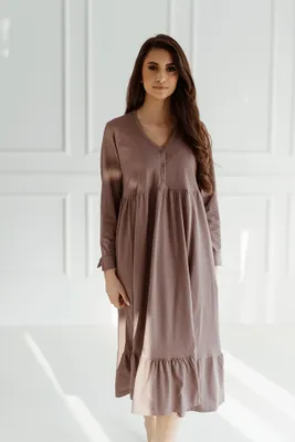 Produktbild von DOLCE SONNO Stillnachthemd - Umstandsnachthemd – Langes Nachthemd für Damen - 100% Baumwolle – Ina Taupe S