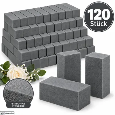 Produktbild von 120 Steckziegel Steckschaum Ziegel Steckschwamm Steckmasse Blumen Steckmoos Grau