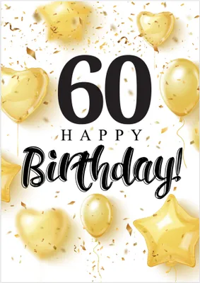 Produktbild von Friendly Fox Geburtstagskarte runder Geburtstag - 60. Geburtstag Glückwunschkarte zum Geburtstag - große Happy Birthday Karte inkl. Umschlag - Klappkarte 60 Geburtstag - Ballons & Konfetti