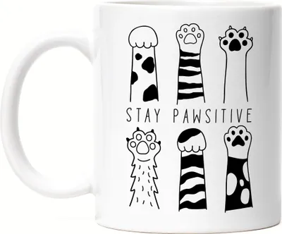 Produktbild von Stay Pawsitive Tasse Weiß Katzenliebhaber Geschenkidee Cat Mom Cat Dad