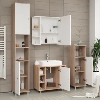 Immagine prodotto di Set di mobili da bagno Vicco Fynn Sonoma/Bianco 4 parti, Model 24294