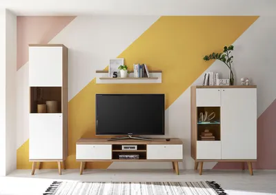 Produktbild von Wohnwand Merle 300cm eiche riviera / weiß matt Wohnzimmer Anbauwand