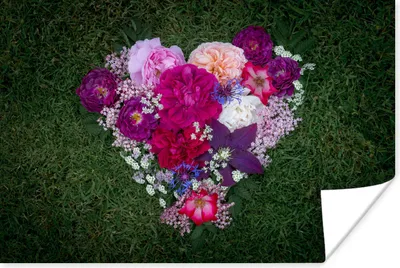 Produktbild von MuchoWow® Poster Blumen - Herz - Gras - Flora 90x60 cm - Schlafzimmer