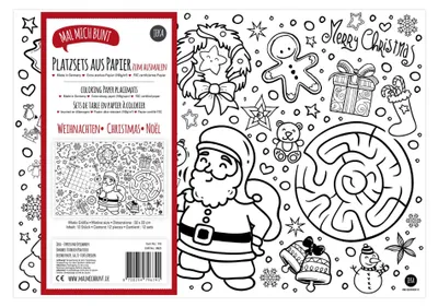 12 Platzsets zum Ausmalen, Weihnachtstischsets, 32x22 cm, Papier