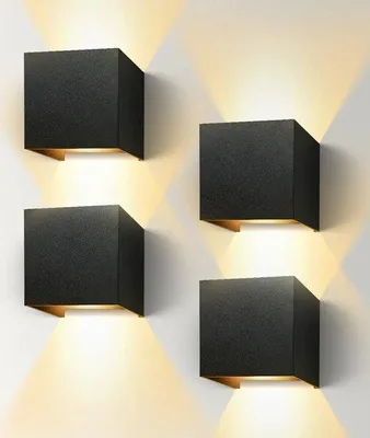 Zdjęcie produktu dla Zestaw kinkietów LED, 12 W, IP65, wodoodporne, nowoczesne, z regulacją, ciepłe światło, czarne