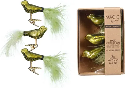 Produktbild von Christbaumschmuck Vögel auf Clip 4,5cm Glas 3er Set - Green Olives