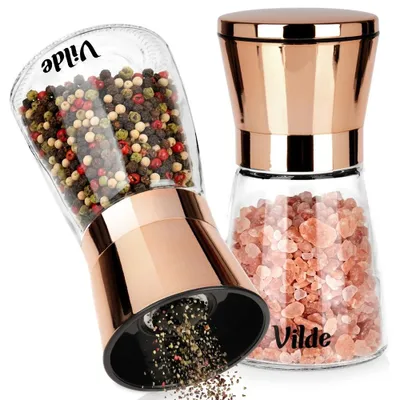 Obrázok produktu pre Vilde | Mlynček na soľ a korenie sada 2 ks 180 ml - 13,5 cm - Keramický mlecí mechanizmus - Ružové zlato