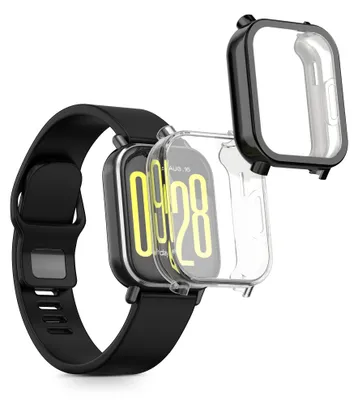 Produktbild von kwmobile 2x Silikon Hülle für Xiaomi Redmi Watch 5 Active Schutzhülle - Fullbody Display Cover Set aus Silikon - Transparent Schwarz