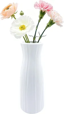 Produktbild von Blumenvase 21 cm, Keramik, weiß, Holzmaserung Design, für Wohnzimmer