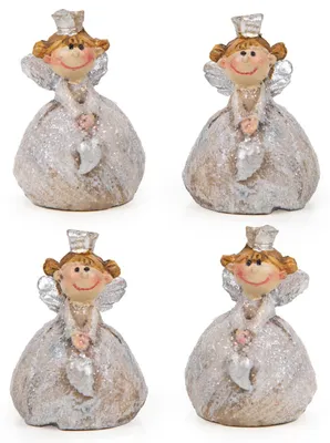 Produktbild von 4 Mini Schutzengel - Miniatur Engel 3,5 cm Silber mit Krone
