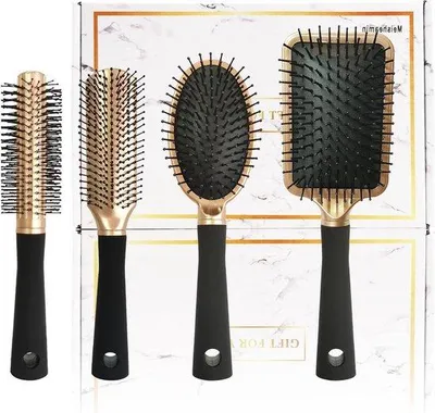 Produktbild von Famanu Haarbürsten-Set 4-teilig für Männer und Frauen - Flexible, weiche Borsten für gesundes Haar
