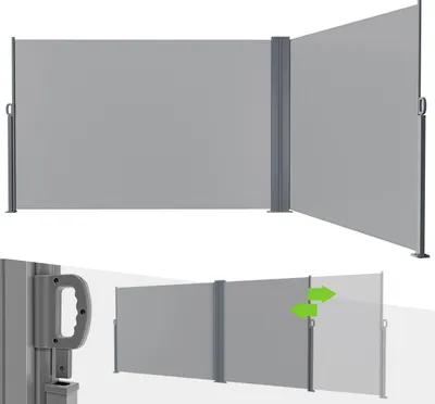 Immagine prodotto di Tenda laterale Ikodm 600 x 180 cm, estensibile, frangivento, protezione dalla vista per balconi e terrazze, tenda a rullo laterale con supporto a parete, protezione solare - Tenda grigia
