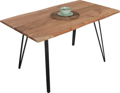 Produktbild von Esstisch Baumkante 120 x 80 cm Akazie massiv naturfarben Metallgestell Schwarz CELIA