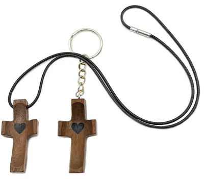 2er-Set Mini-Holzkreuze in Herzform, braun, 5 cm
