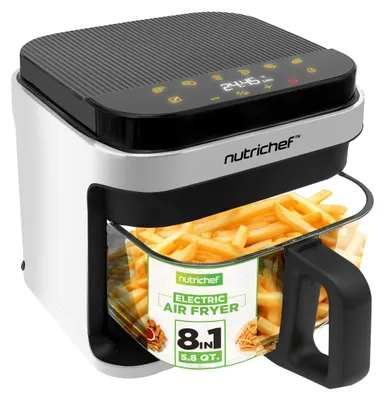 Heißluftfritteuse 5,5 l, transparente Schüssel, Timer, 200 °C, Touch