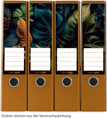 Produktbild von itenga 12er Set Ordneretiketten als Panorama Motiv Exotische Blätter - breit 6x19cm