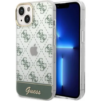 Produktbild von Guess 4G Stripe Script Logo Galvanisiertes Muster - iPhone 14 Hülle (khaki)