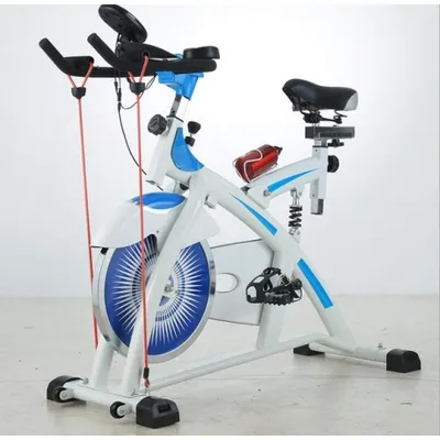 Image de Hometrainer Blauw - Appareil de fitness pliable - Vélo d'intérieur léger - Pour la maison et le bureau