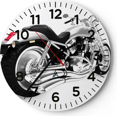 Produktbild von Wanduhr - Rund - Glasuhr - Chopper Motorrad Chrom - 30x30cm - Schleichendes Uhrwerk - Lautlos - zum Aufhängen bereit - Dekoration Modern - Wanddekoration aus Glas - C4AR30x30-0476