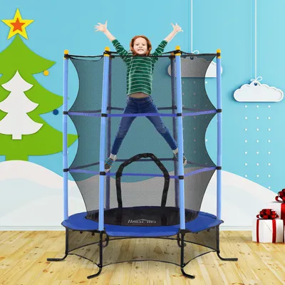 Produktbild von Ø163 cm, Kindertrampolin mit Sicherheitsnetz, federlos, 30 Elastikseile, In- und Outdoor, Blau  |  Stahl  |  bis 50 kg  |  163x163x190 cm