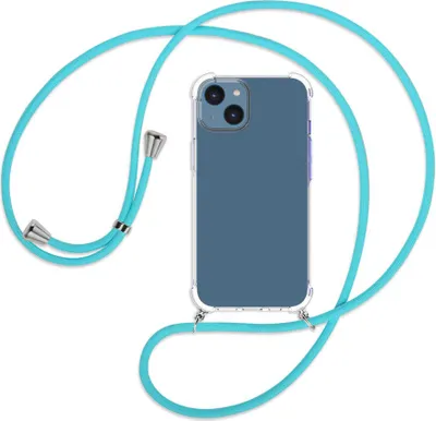 Produktbild von Handykette Backcover-Schutzhülle mit Band (Metall silberfarben) für Apple iPhone 14 (6.1'') - türkis