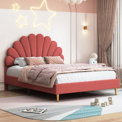 Immagine prodotto di Letto matrimoniale imbottito 140 x 200 cm con rete a doghe, velluto, rosso