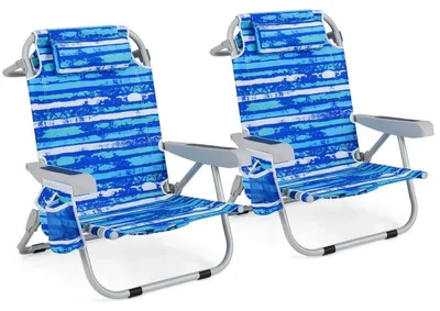 Zdjęcie produktu dla Zestaw składanych krzeseł plażowych, 2 sztuki, z regulowanym oparciem, wymiary: 66 x 65 x 78 cm, kolor: niebieski