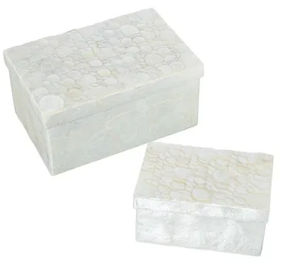 Produktbild von Set mit 2 quadratischen Perlmuttschachteln mit Kreisen in Natur, 10 x 21 x 14 cm
