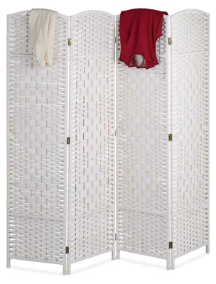 Immagine prodotto di Paravento divisorio pieghevole - Bianco - 170 x 120 cm - Telaio in legno con tessuto in corda di carta