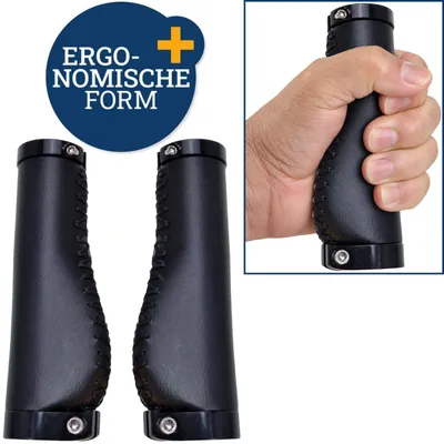Produktbild von Set Fahrradgriffe Ergo-Grip Leder-Optik 135mm Schwarz