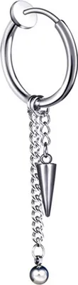 Produktbild von 1 Stück Männer Mode Lange Kette Ohr Piercing Schleife Clip Hoop Ohrring Schmuck Geschenk-Stahlfarbe 2