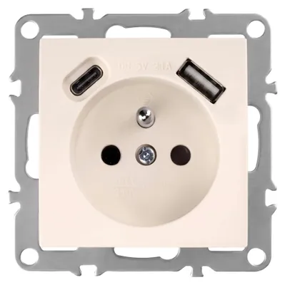 Immagine prodotto di Presa Singola Con Messa A Terra Toolight Oste Jnh004-G +Usb-A, Usb-C Beige