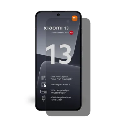 A marketing image of a Xiaomi 13 smartphone, showcasing its features and specifications.