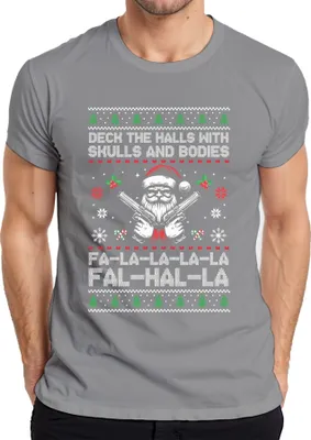 Produktbild von Falhalla Totenkopf Santa Ugly Sweater - Weihnachten Weihnachtsgeschenk Christmas Herren T-Shirt, Grau, XXL