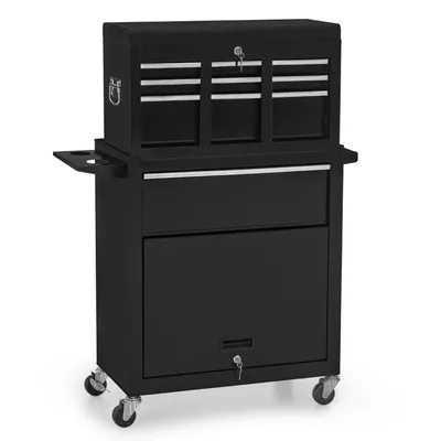 Produktbild von M MCombo 2 in 1 Werkstattwagen inkl. Koffer mit 6 Fächern, 1 Schrank & 6 Haken, Werkzeugwagen, Rollwagen Metall Abschließbar, 0097SBK
