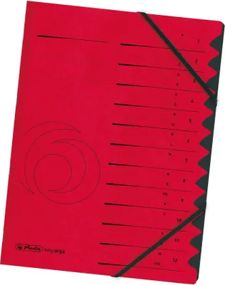 Produktbild von Ordnungsmappe A4 Karton 12 Fächer rot Packung mit 20 Stück
