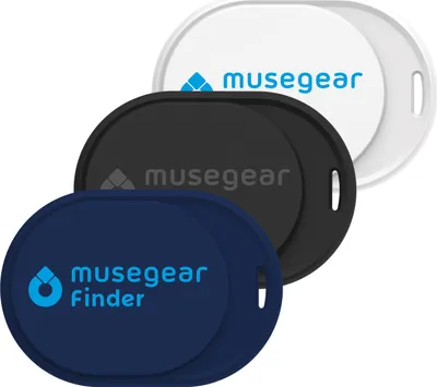Produktbild von musegear® Schlüsselfinder Mini mit Bluetooth App I Keyfinder laut für Handy im 3er Pack: dunkelblau, weiß und schwarz I GPS Ortung/Kopplung I Schlüssel Finden