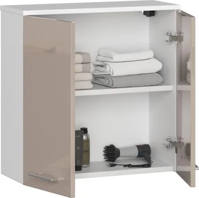 Image de Akord Armoire Murale 1 Porte Blanc/Capuccino Brillant 60X23X60