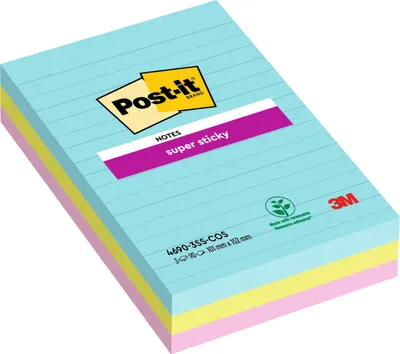 Productafbeelding van Post-it® SuperSticky 4690S3MI – Superkleverige notitieblokken – 101 x 152 mm, met lijntjes, 3 blokken met elk 90 vel