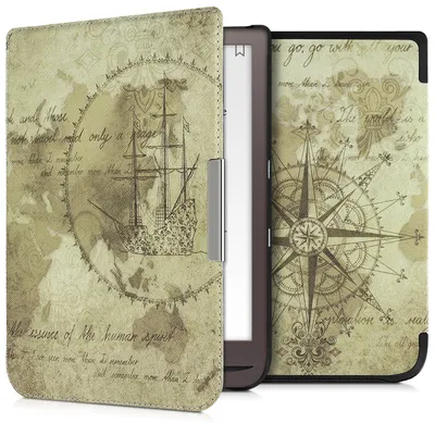Produktbild von kwmobile Klapphülle kompatibel mit Pocketbook InkPad 3 / 3 Pro / Color / Vivlio InkPad 3 Hülle - eReader Case - Travel Vintage Braun Hellbraun