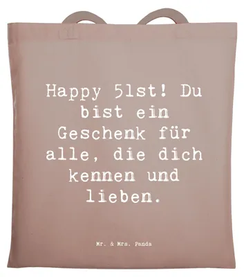 Produktbild von Mr. & Mrs. Panda Shopping Tasche Spruch 51. Geburtstag Geschenk - Braun Pastell - Jubiläum, Geburtstagsfeier, Happy Birthday, Jutebeutel, Beutel, Tote Bag, Schultasche