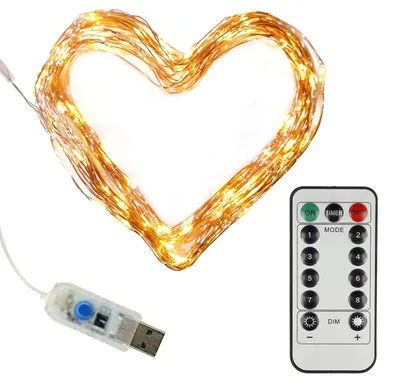 LED-Lichterkette 100 Warmweiß-LEDs, 10 m, Kupferdraht, USB, Fernbedienung