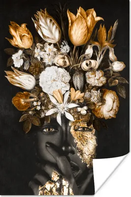 Produktbild von MuchoWow® Poster Frau - Blumen - Gold 40x60 cm - Plakate für die Wand - Poster Babyzimmer