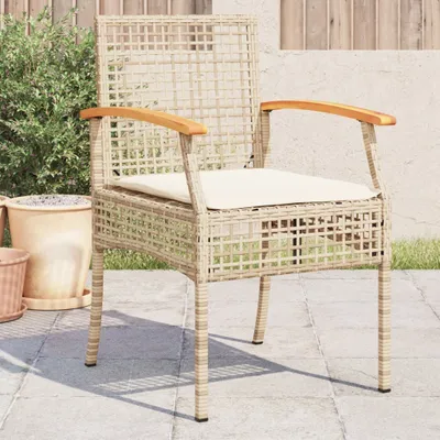Produktbild von Gartenstühle mit Kissen 4 Stk. Beige Poly Rattan Akazienholz - Gartenstühle 366253