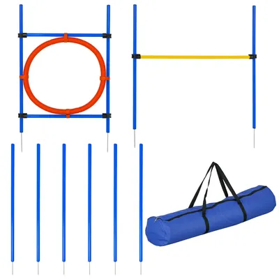 Image de Agility sport pour chiens šŠquipement complet : poteaux slalom, obstacle, anneau + sac de transport bleu jaune rouge