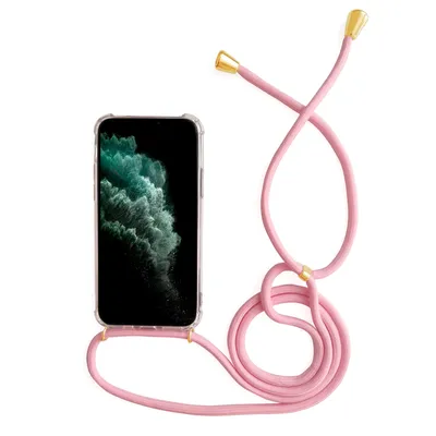 Zdjęcie produktu dla Etui na telefon z pętelką/sznurkiem/łańcuszkiem – etui do noszenia na szyi, dostępne dla różnych modeli iPhone, w tym iPhone 17 Pro, w kolorach różowym/złotym